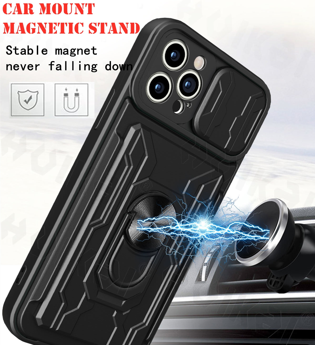 High-Quality Liquid Silicone Card Holder with Ring and Magnetic Stand iPhone Case | MagSafe Case with 360-Degree Protection and Camera Lens Cover for Apple iPhone 16/15/14/13/12 Pro Max Plus Mini Cover | Armor Phone Case | Premium Wallet Protective Cover