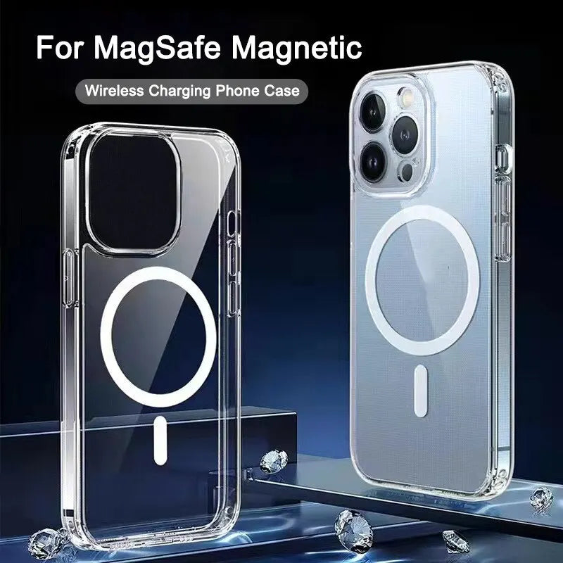 Transparente Magnetische Magsafe für Apple iPhone 16/15/14/13/12 Pro Max Plus Mini Hülle |  Durchsichtige Klare Case, Kabelloses Laden, Staubdicht, Wasserabweisend & Verbesserter Kameraschutz