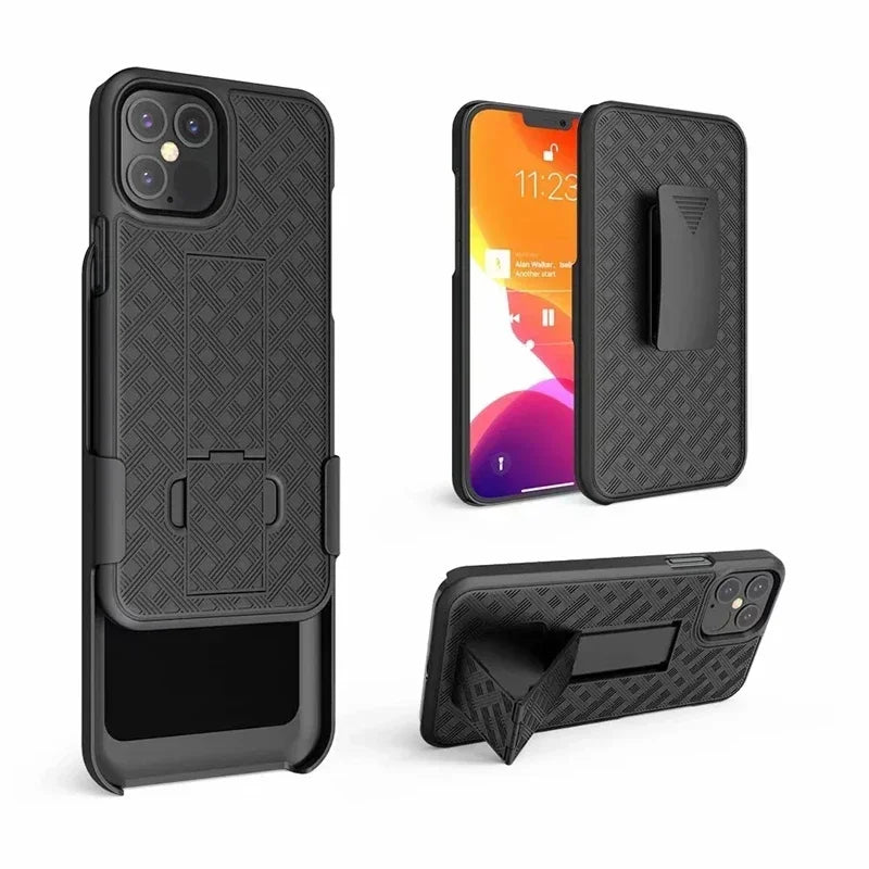 Hochwertige 2-in-1 Combo-Schutzhülle mit Hüftgurt-Clip und Ständer für iPhone | MagSafe Case für Apple iPhone 16/15/14/13/12 Pro Max Plus Mini | Panzer-Handyhülle & Kameraschutzabdeckung Tasche