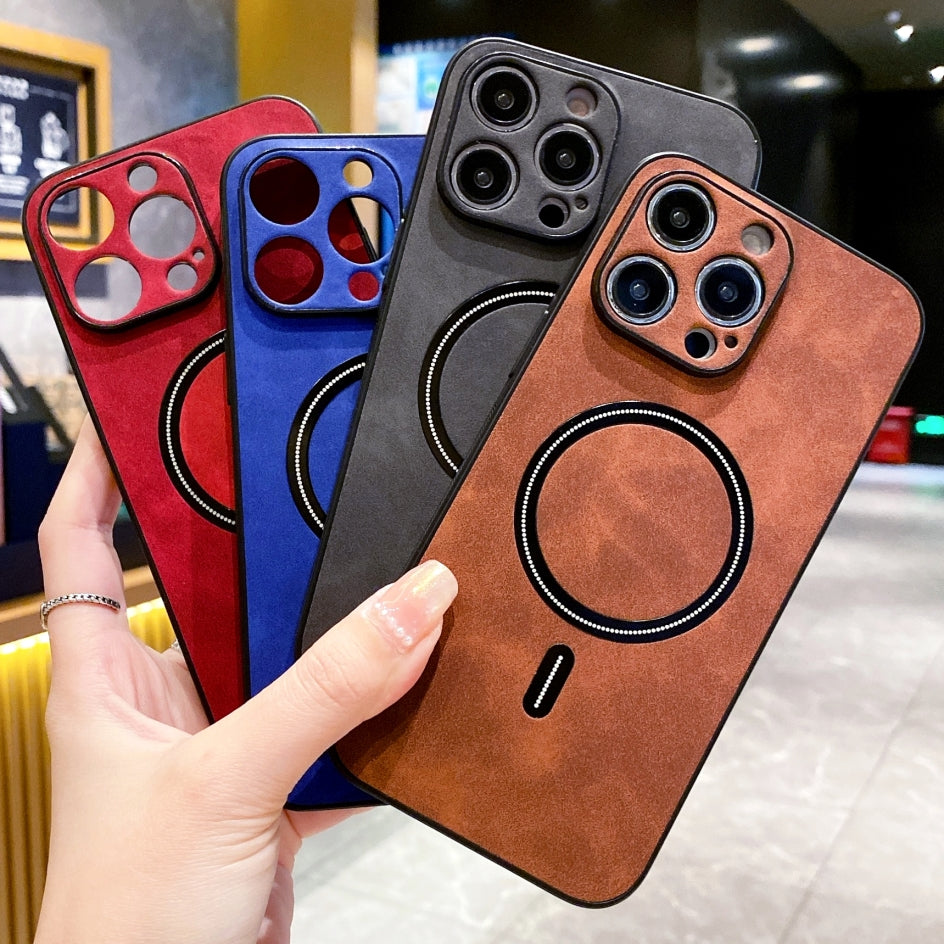 High-Quality Leather MagSafe Case: Magnetic iPhone Case with Shockproof Cover and Camera Protection | Armor Case for Apple iPhone 16/15/14/13/12 Pro Max Plus Mini | Luxury Phone Case