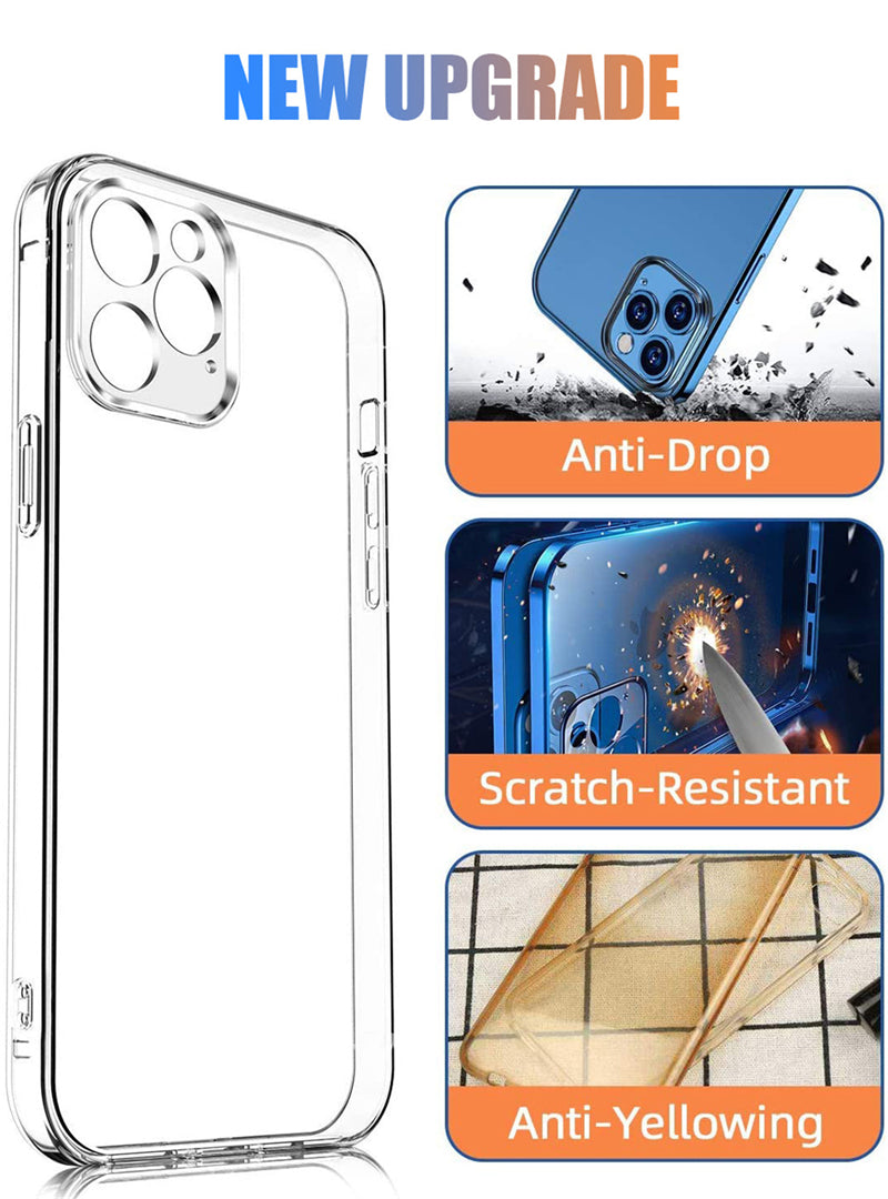 Transparente Silikonhülle für Apple iPhone 16/15/14/13/12 Pro Max Plus Mini | Klare Militärstärke-Schutz mit Premium Plating Quadrat-Rahmen