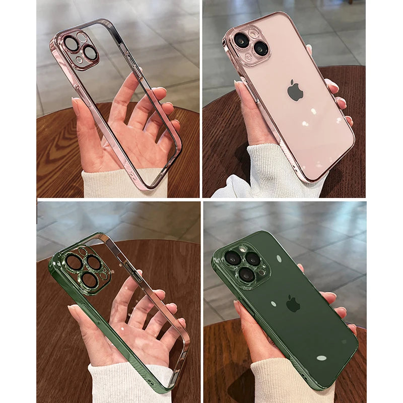 Luxury Shockproof Transparent Silicone Case for Apple iPhone 16/15/14/13/12 Pro Max Plus Mini | Premium Plating, Water-Resistant & Scratch-Resistant Transparent Glitter Design