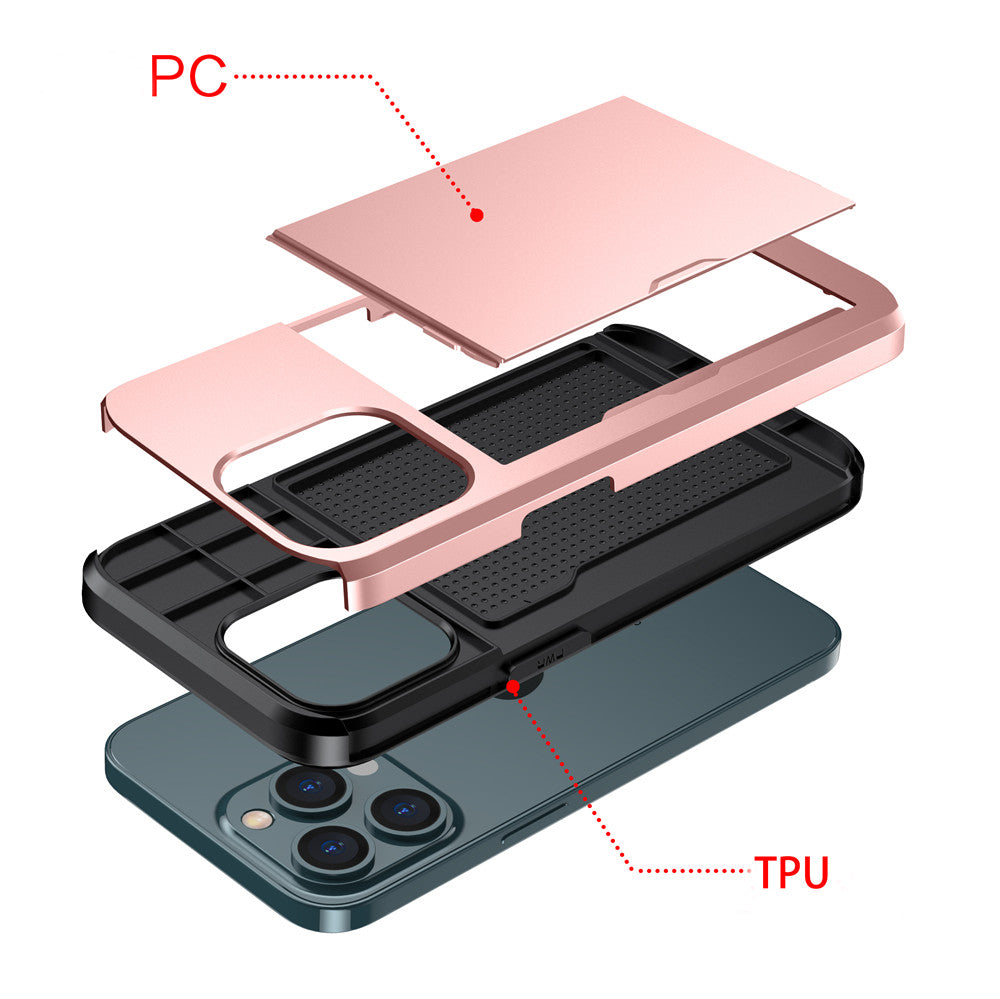 Hochwertiges Brieftasche, Karten-Steckplatz, Kreditkartenhalter, Slider Dual Layer iPhone Hülle | MagSafe Case, Kameralinsenschutzabdeckung: Apple iPhone 16/16e, 15, 14, 13, 12 Pro Max, Pro, Plus, Mini Cover | Panzertasche Handyhülle | Wallet Schutzhülle