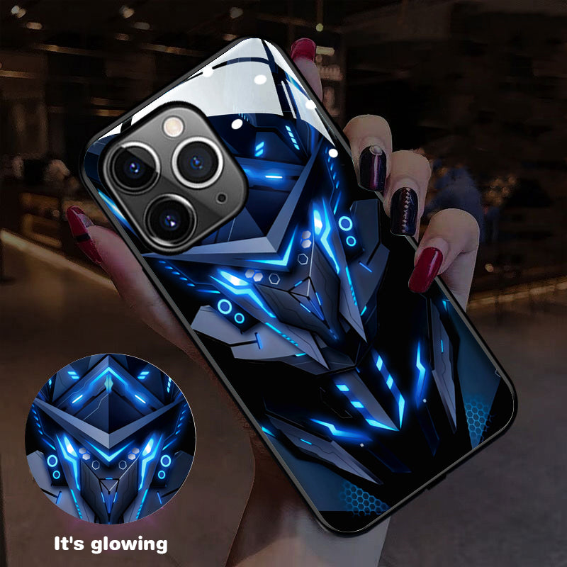 Luxury Ultra-Thin Apple iPhone LED Call Light Case with Camera Lens Protection: Punk Mecha Armor Protective Cover for iPhone 16/15/14/13/12 Pro Max Plus Mini - MagSafe Compatible