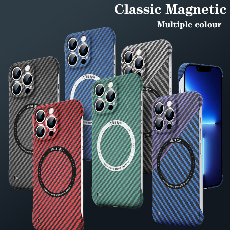 High-Quality Carbon Fiber Magnetic iPhone Case | MagSafe Case with 360-Degree Protection & Camera Lens Cover for Apple iPhone 16/15/14/13/12 Pro Max, Plus, Mini Cover | Shockproof Phone Case with Armor Shell & Bumper Cover | Premium Protective Cover