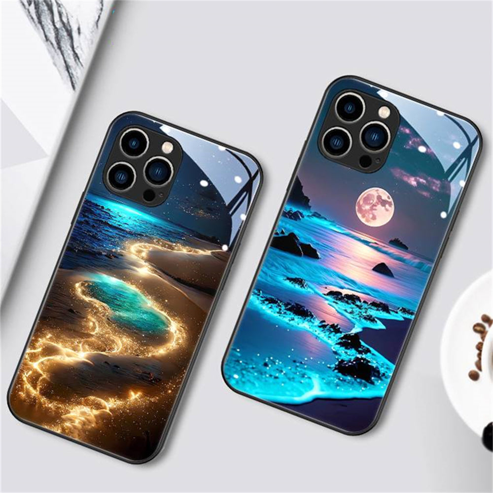 Luxus-Design: Romantische Strandlandschaft bei Nacht iPhone-Hülle | MagSafe Case für Apple iPhone 16/15/14/13/12 Pro Max Plus Mini | Tasche mit Panzer-Cover & Kameraschutzabdeckung | Schützende Handyhülle