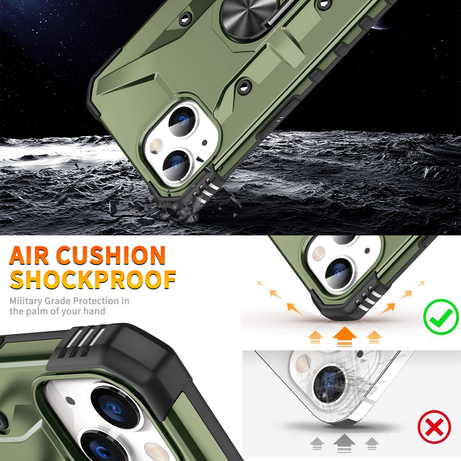 Hochwertiger Militärpanzer-Schutz mit Kameralinsenschutzabdeckung und integriertem Kameraständer iPhone-Hülle | MagSafe Case Rundum-Schutz & Kickstand für Apple iPhone 16/15/14/13/12 Pro Max Plus Mini Cover | Panzertasche Handyhülle