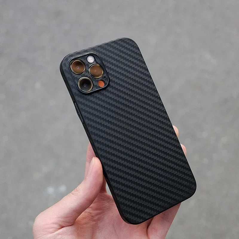 Carbon Fiber Texture High-Quality Soft TPU Material | Lightweight Waterproof Anti-Fingerprint and Anti-Scratch iPhone 16/15/14/13/12 Pro Max Plus Mini Case and Camera Protection