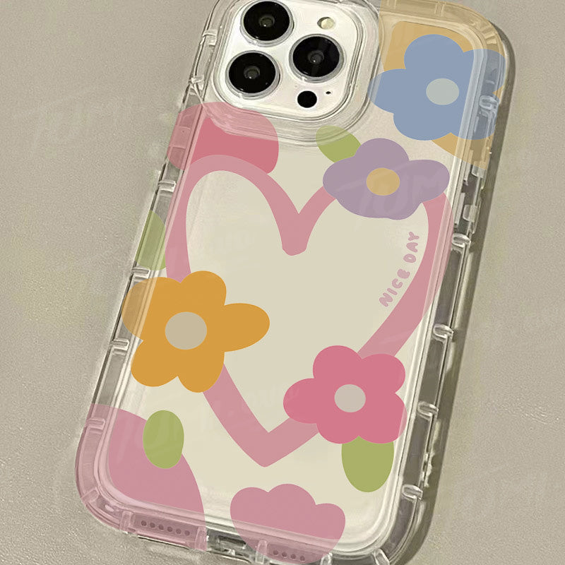 Premium süße Liebe-Herz-Blumen-Spiegel-Design iPhone-Hülle | MagSafe-Case mit Rundumschutz & Kameralinsenschutz für iPhone 16/15/14/13/12 Pro Max, Plus, Mini Cover | Panzertasche & Stoßstangenabdeckung | Hochwertige Handyhülle