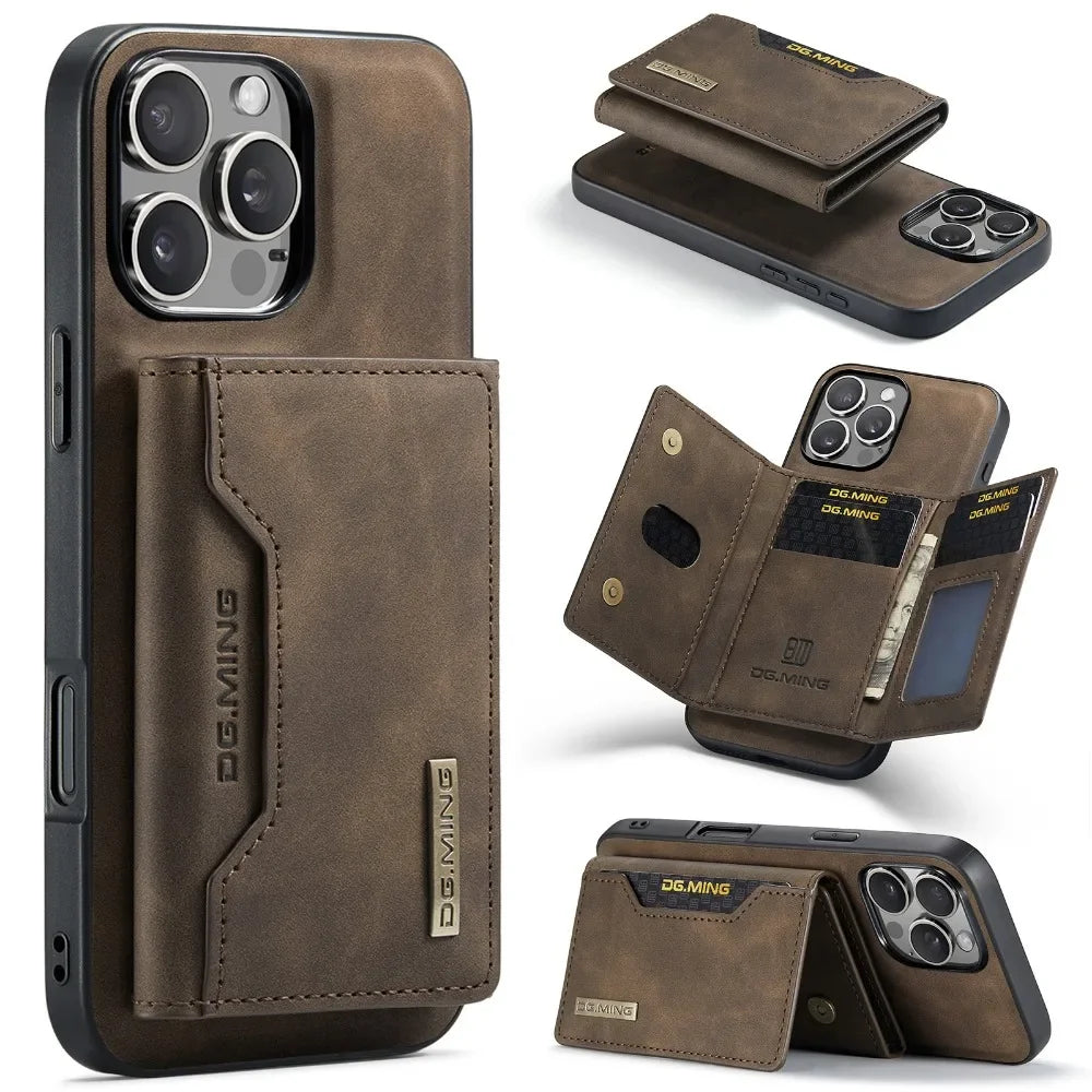 Premium Leder Magnetische Geldbörse mit Kartenhalter iPhone Hülle | MagSafe Case für Apple iPhone 16/15/14/13/12 Pro Max, Plus, Mini - Rundumschutz Cover mit Kameralinsenschutz | Panzertasche Handyhülle | Wallet Schutzhülle