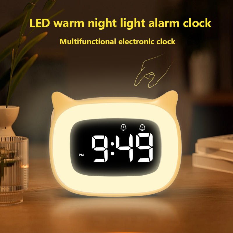 Premium Wiederaufladbarer Digitaler Wecker mit Katzen-Design: Nachtlicht, Touch-Snooze, Always-On Display, 12/24h, Dual-Alarm, Musik, LED-Tischuhr