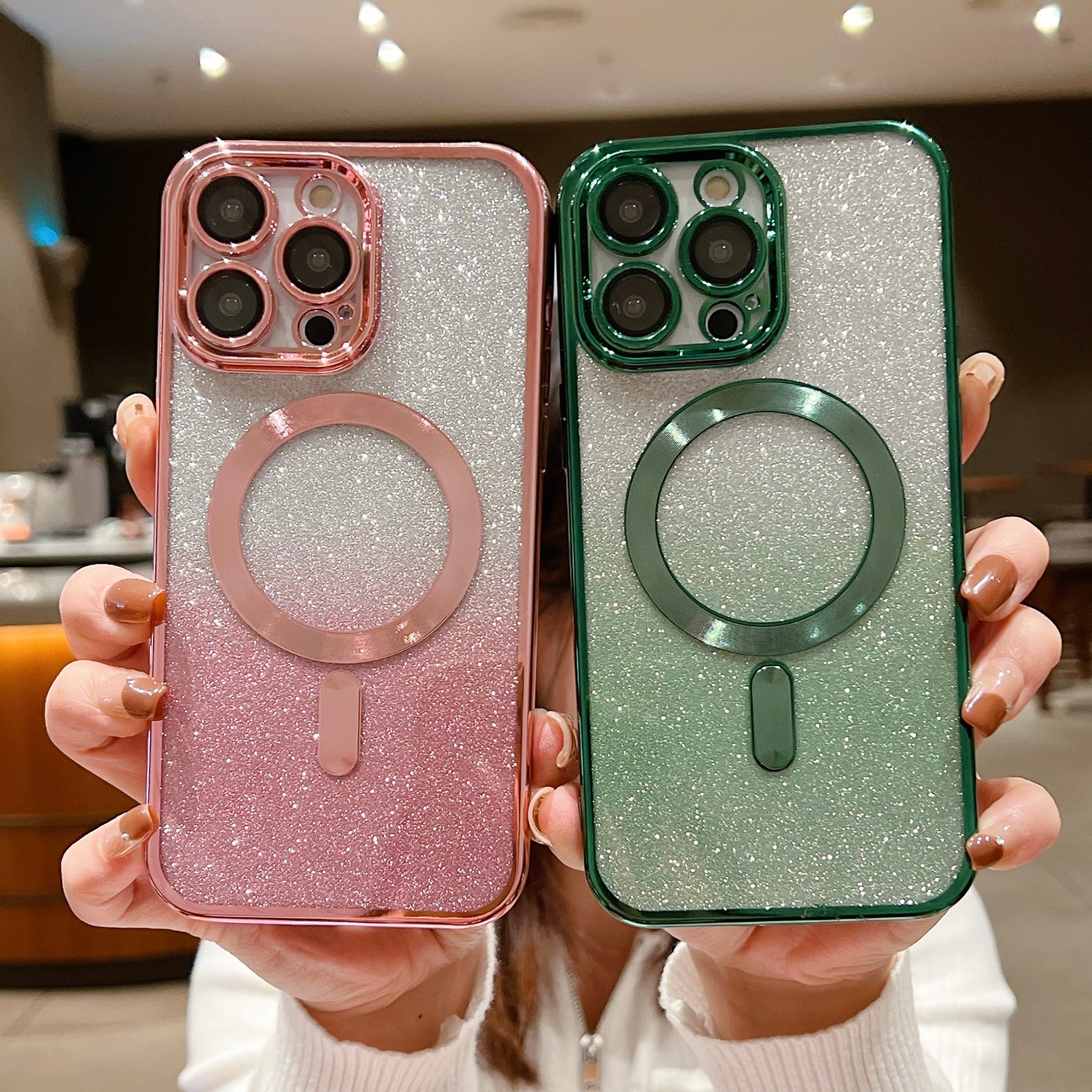 Luxury Crossbody Lanyard Gradient Glitter Magnetic Case iPhone Case | MagSafe Case with Camera Lens Protection Cover for Apple iPhone 16/15/14/13/12 Pro Max Plus Mini | Armor Soft TPU Plating Phone Case | Premium Protection