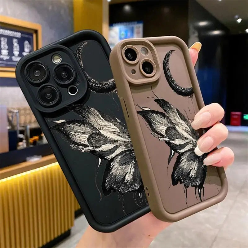 High-Quality Art Oil Painting Butterfly Design Soft Silicone Case for iPhone | MagSafe Case with Camera Lens Protector for Apple iPhone 16/15/14/13/12 Pro Max Plus Mini Cover | Heavy Duty, Bumper Cover Phone Case | Protective Cover