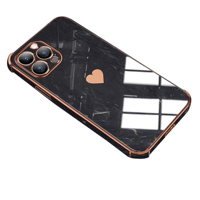 Luxurious Love Heart Marble Electroplated Design iPhone Case | MagSafe Case with Camera Lens Protector for Apple iPhone 16/15/14/13/12 Pro Max Plus Mini | Heavy Duty, Bumper Cover Phone Case | Premium Hardcase Protective Cover