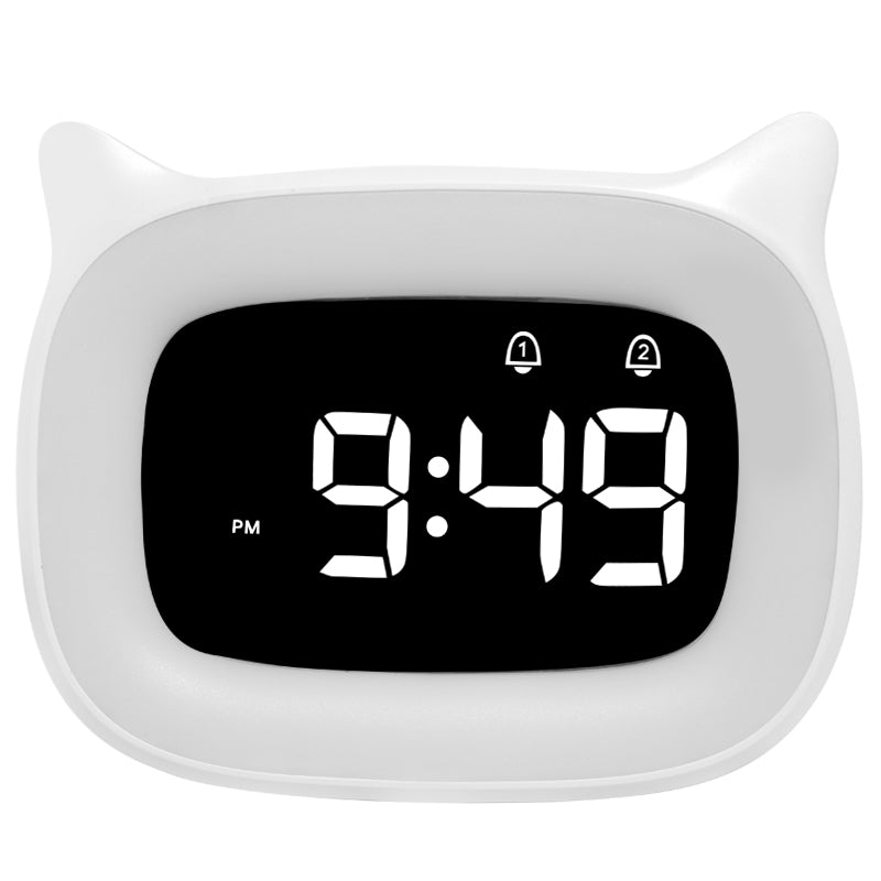 Premium Wiederaufladbarer Digitaler Wecker mit Katzen-Design: Nachtlicht, Touch-Snooze, Always-On Display, 12/24h, Dual-Alarm, Musik, LED-Tischuhr