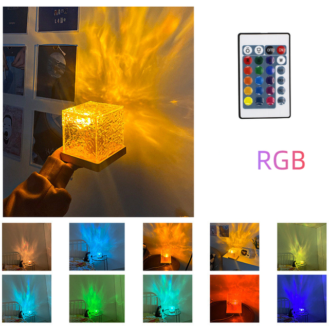 Premium Wasserwellenprojektor Nachtlicht 16 Farben Flammenkristalllampe für Smartphone, Laptop, Tablet, PC, Apple iPhone, iPad, MacBook, iOS, Android, Samsung Wohnzimmer, Studie, Schlafzimmer | Dynamische Rotation | Limitierte Auflage