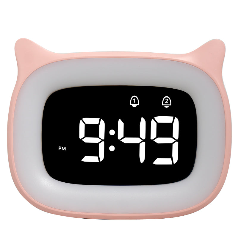 Premium Wiederaufladbarer Digitaler Wecker mit Katzen-Design: Nachtlicht, Touch-Snooze, Always-On Display, 12/24h, Dual-Alarm, Musik, LED-Tischuhr