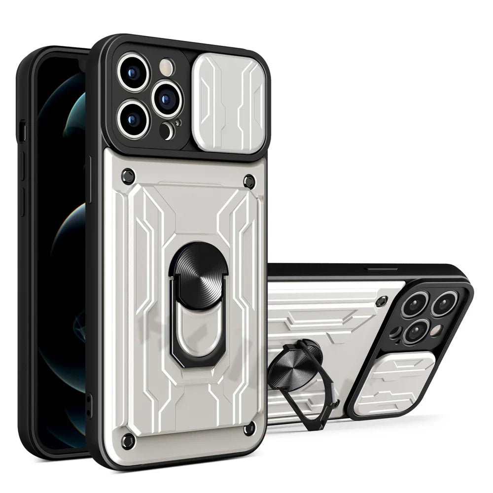 High-Quality Liquid Silicone Card Holder with Ring and Magnetic Stand iPhone Case | MagSafe Case with 360-Degree Protection and Camera Lens Cover for Apple iPhone 16/15/14/13/12 Pro Max Plus Mini Cover | Armor Phone Case | Premium Wallet Protective Cover