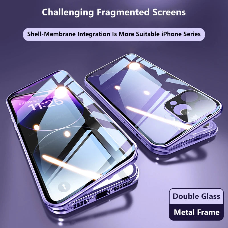 Luxury Ultra-Thin iPhone Case with 360° Full Protection made of Metal and Glass | MagSafe-Compatible, Magnetic Adsorption | Shockproof with Camera Protection and Armor Protective  | Stylish Phone Case for Apple iPhone 16/15/14/13/12 Pro Max, Plus, Mini