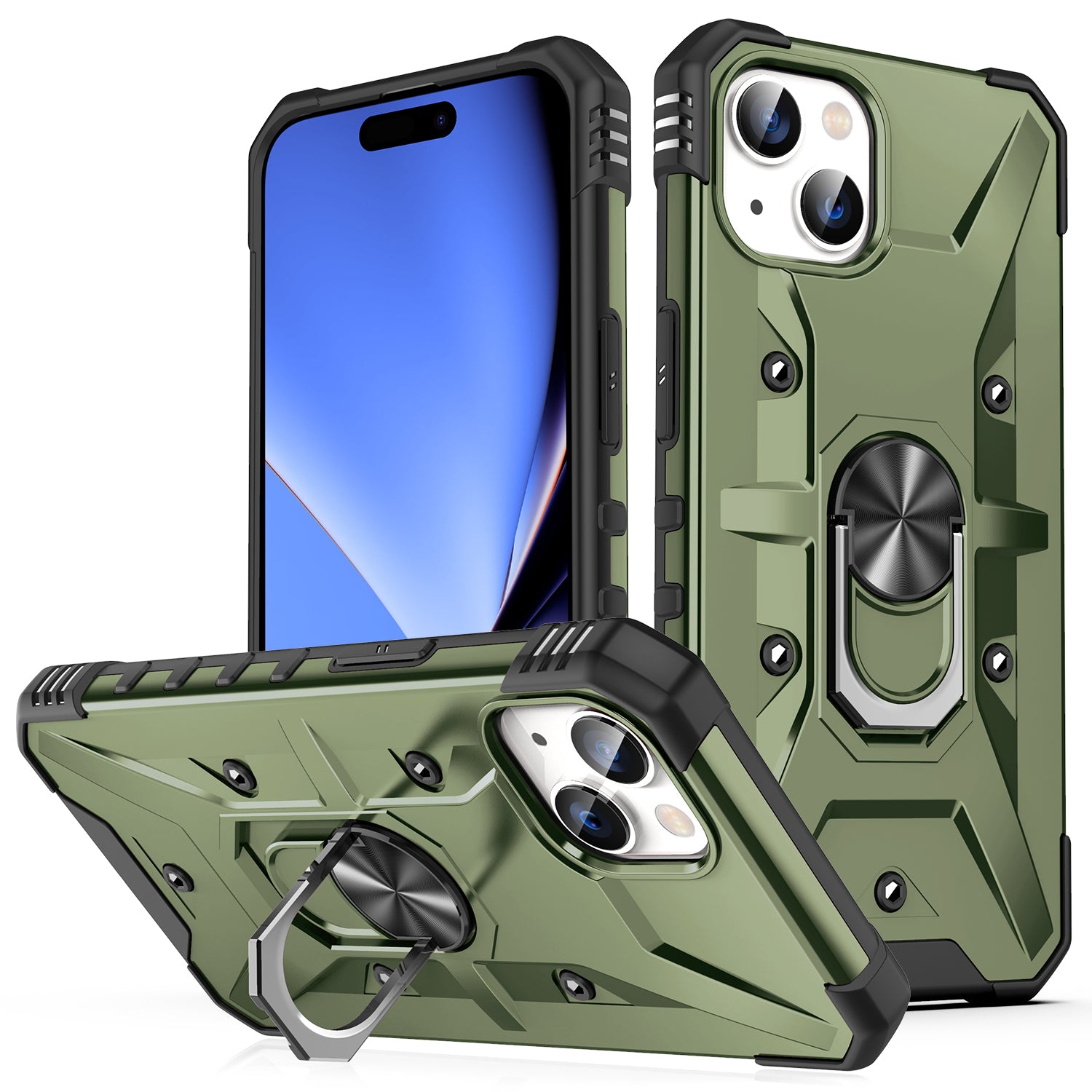 High-Quality Military Armor Protection iPhone Case with Camera Lens Cover and Built-in Kickstand | MagSafe Compatible Full Body Protective Cover for Apple iPhone 16/15/14/13/12 Pro Max Plus Mini | Armor Case