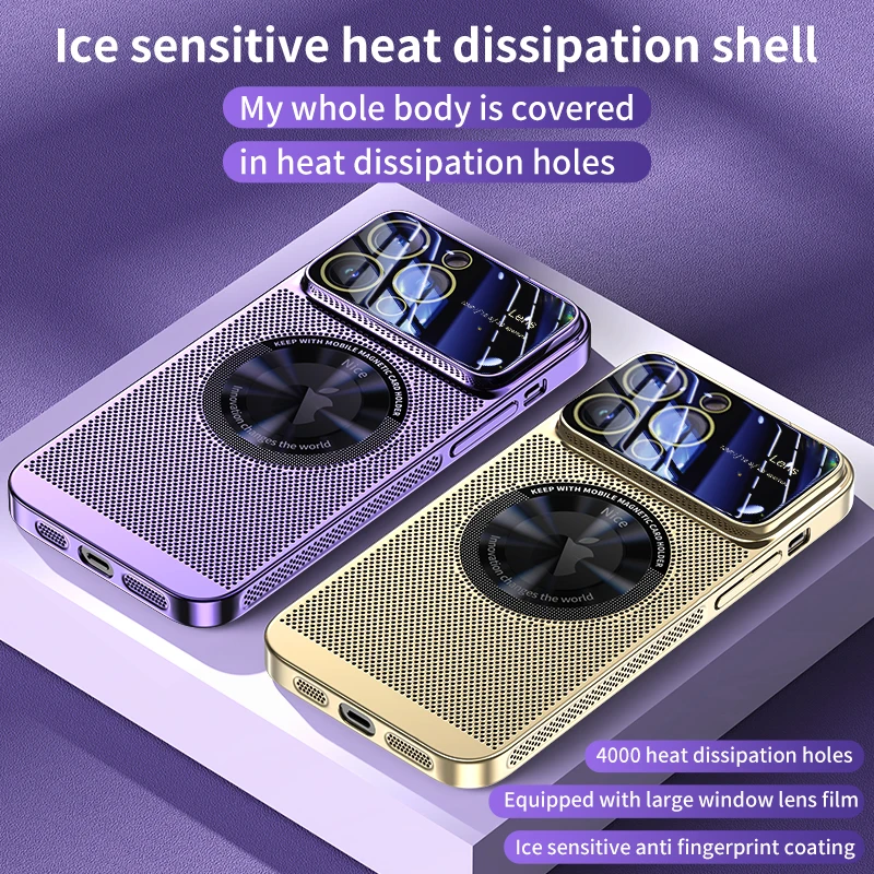 Luxury Heat-Dissipating Magnetic Case for iPhone | MagSafe Case with Galvanized Metal Frame and Magnifying Glass Lens Camera Cover for Apple iPhone 16/15/14/13/12 Pro Max Plus Mini | Armor Case, High-Quality Phone Cover