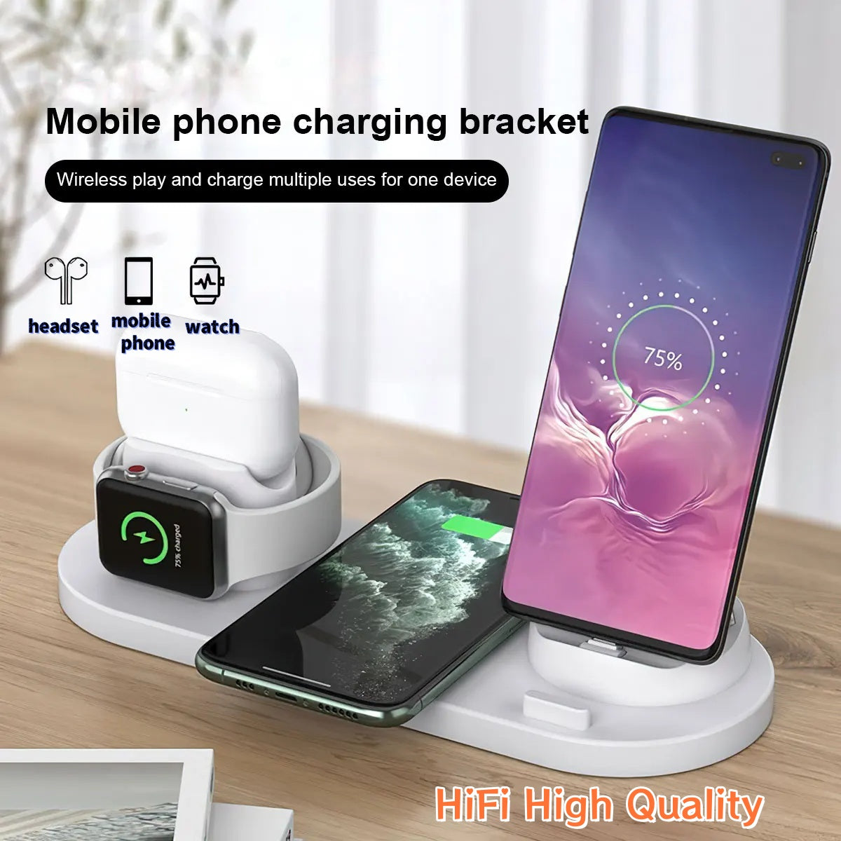 Premium 3-in-1 LED Schnellladestation | Multifunktional Kabelloses Ladegerät Fast Wireless Charging Station Dockingstation für Smartphones, Apple iPhone, Samsung, iOS & Android | Phone/Tablet Ständer & Halter