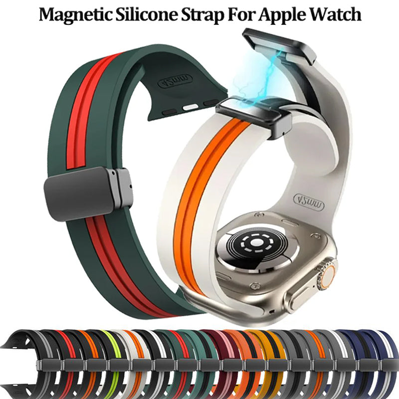 Premium Silikon Magnetarmband für Apple Watch Serie 10/9/8/7/6/5/4/3/2/1 & Ultra 2/1, SE: 2024, 2023, 2022, 2021, 2020, 2019, 2018, 2017, 2016: 38mm, 40mm, 41mm, 42mm, 44mm, 45mm, 49mm | Hochwertiger Magnetverschluss