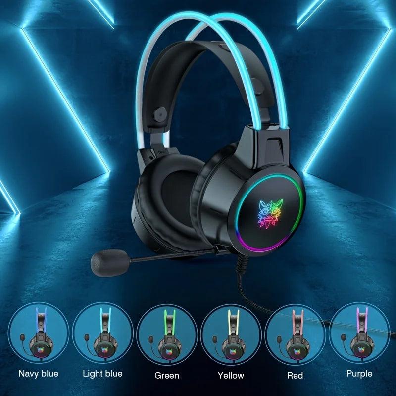 Hochwertiges Onikuma X15 Pro Over-Ear Gaming-Headset mit Kabel | Geräuschunterdrückung, Rosa Katzenohren, RGB-Licht und Mikrofon für PC PS4 Gaming