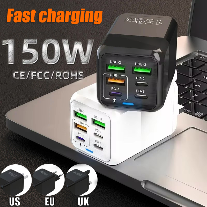 Premium 65 W Gan Ladegerät Desktop Schnellladestation | 4-in-1 Laptop & Handy Adapter für Smartphones, Apple iPhone, Samsung, iOS & Android Xiaomi,- Schnellladen