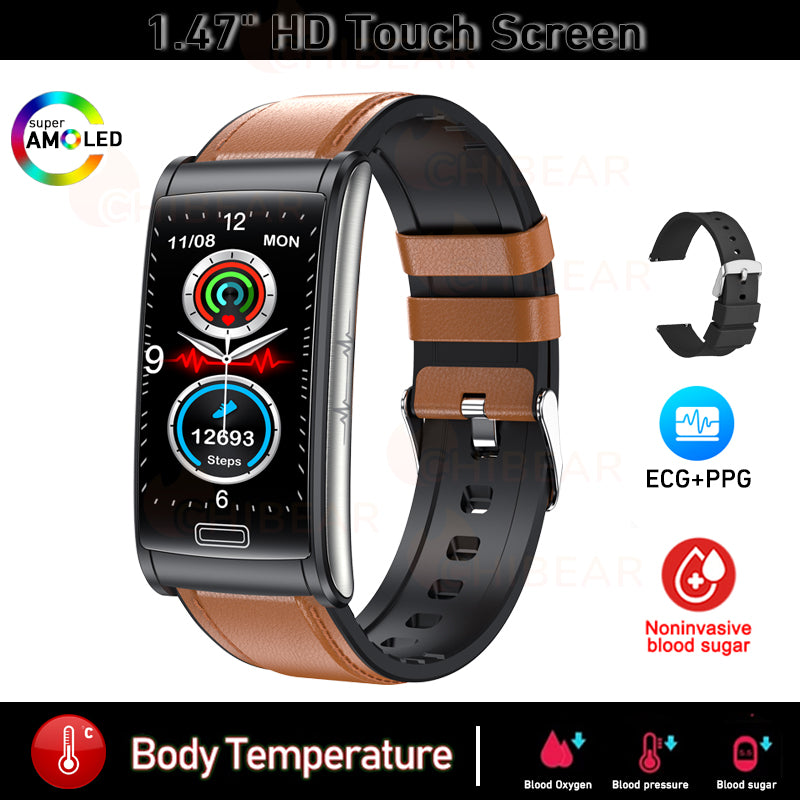 Premium Hochwertiges, nicht-invasives Blutzucker-EKG + PPG Gesundheits-Smart-Armband | IP68 Wasserdichte Sport-Smartwatch für Männer mit Blutzuckermessung