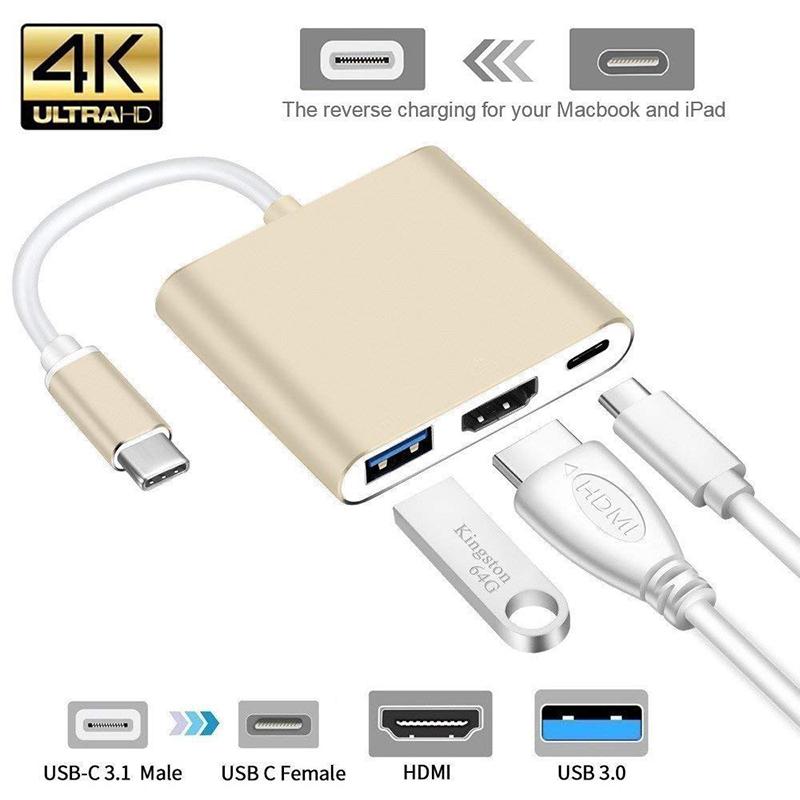 3-in-1 USB-C Hub: Type-C to HDMI Splitter, High-Quality USB 3.0 Docking Station for MacBook Air/Pro/M3/M2/M1: 16,14,13-inch | 2024/2023/2022/2020 Series - USB-C to HDMI Hub