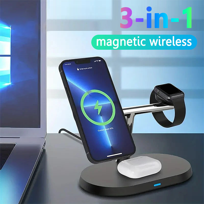 5-in-1 Magnetischer Kabelloser Ladeständer für Smartphones, Apple iPhone, Samsung, iOS & Android Apple Watch 9/8/7, AirPods | Schnelle Wireless-Charging-Dockingstation