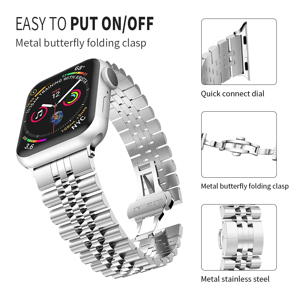 Metallband für Apple Watch 49mm, 45mm, 44mm, 42mm, 41mm, 40mm | Premium Edelstahl Armband für iWatch 10/9/8/7/6/5/4/3/2/1 & Ultra 2/1, SE: 2024, 2023, 2022, 2021, 2020, 2019, 2018, 2017, 2016 | Top-Qualität Gürtel