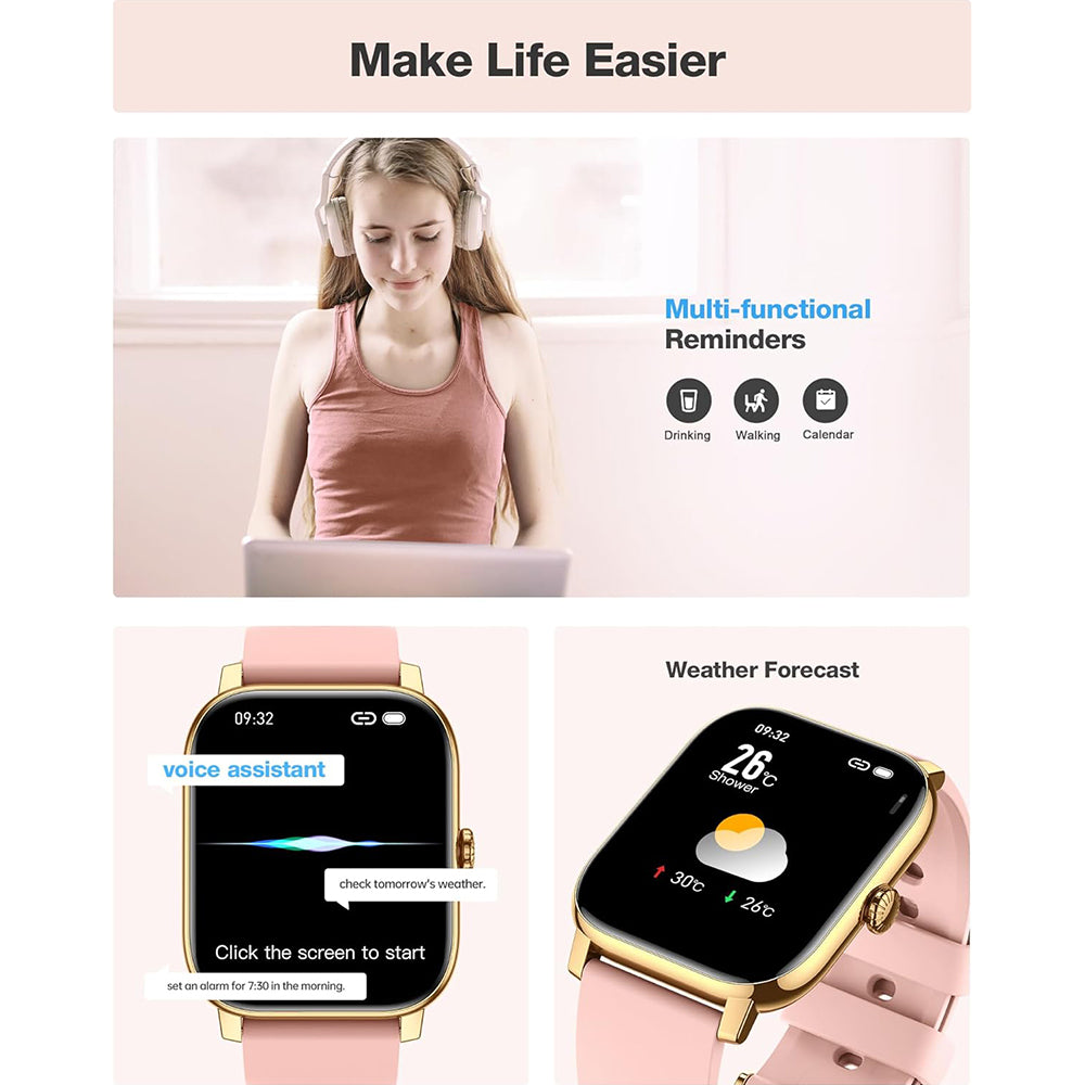 Premium Hochwertige Sprachanruf Smartwatch für Männer, Gesundheitsüberwachung, IP68 Wasserdicht, Smart Benachrichtigungen, Sprachassistent, Smartwatch für Frauen