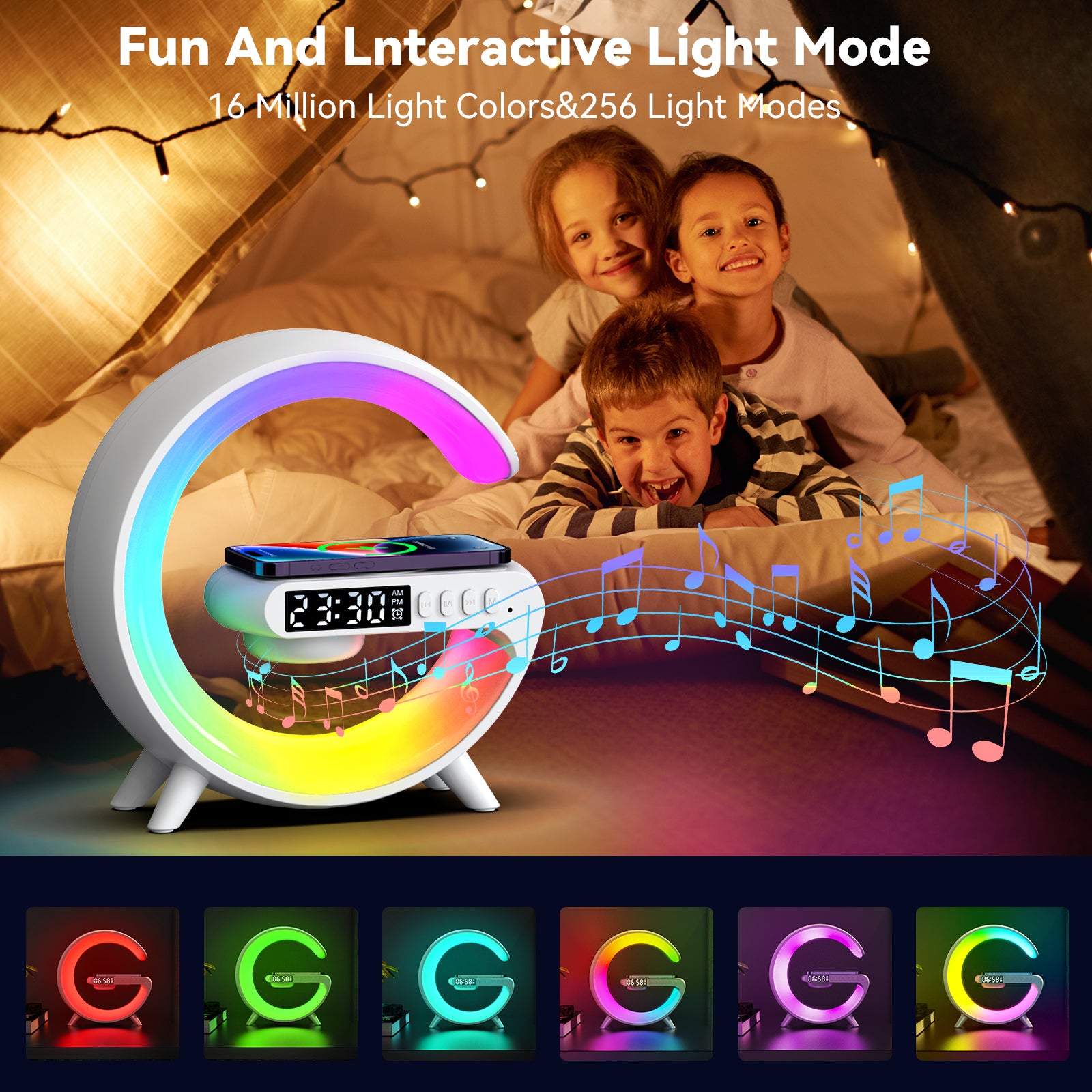 Universal RGB Ladestation LED Kabellose Ladegerät Wecker Bluetooth Lautsprecher | Charging Station Schnellladestation USB C iPhone, Smartphones, Apple iPhone, Samsung, iOS & Android