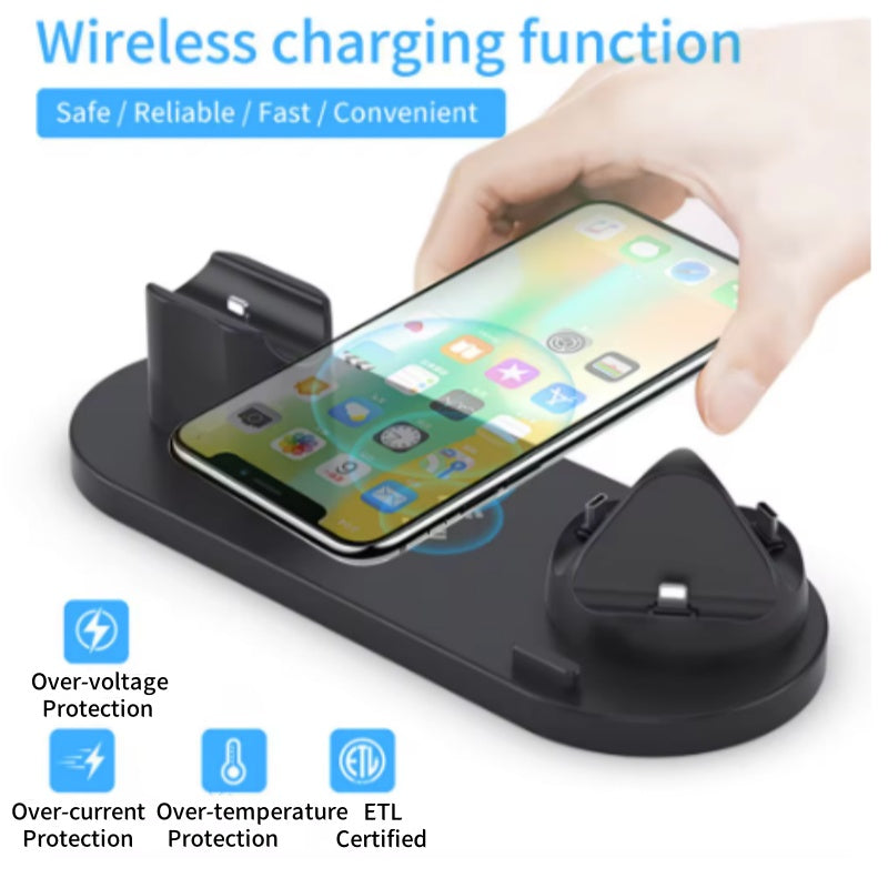 Premium 3-in-1 LED Schnellladestation | Multifunktional Kabelloses Ladegerät Fast Wireless Charging Station Dockingstation für Smartphones, Apple iPhone, Samsung, iOS & Android | Phone/Tablet Ständer & Halter