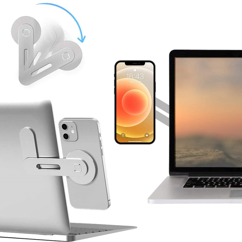 Premium Magnetischer Laptop-Telefon Handyhalter für Computermonitor, Seitenmontage, Laptop, MacBook | MagSafe, schlank und faltbar, kompatibel mit Smartphones, Apple iPhone, Samsung, iOS & Android