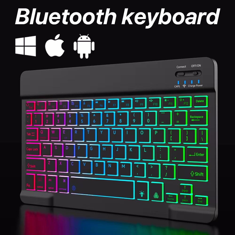 Premium Backlit Tastatur und Maus in 10-Zoll für iPad/Pro/Air/Mini: 10/9/8/7/6/5/4/3 Series: Bluetooth-Tastatur mit Hintergrundbeleuchtung | Kompatibel mit iOS, Android, Windows