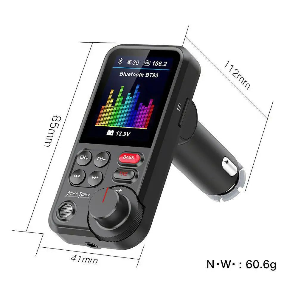 Premium Auto-USB Handy Ladegerät & Bluetooth-FM-Transmitter | Unterstützt QC 3.0-Ladung, Klangregelung, Musikspieler für Treble und Bass Smartphones, Apple iPhone, Samsung, iOS & Android