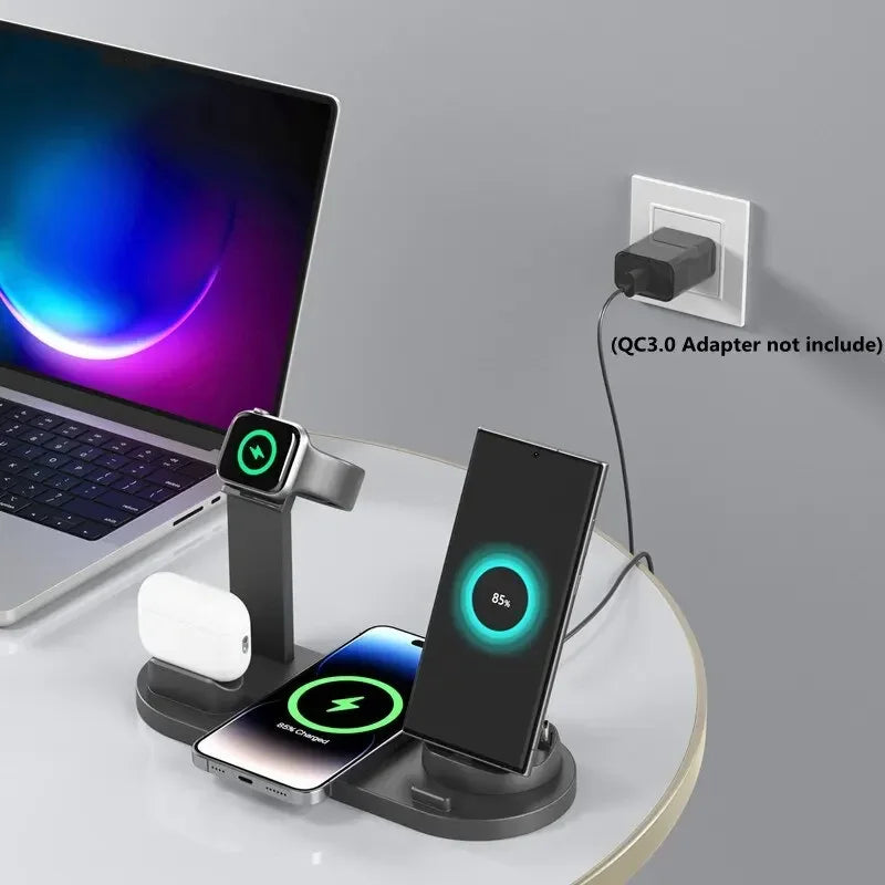 7 in 1 Kabellose Schnell Ladestation 30W, MagSafe Ladegerät Dockingstation & Ladeständer | Fast Wireless Charging Station Smartphones, Apple iPhone, Samsung, iOS & Android, AirPods, Watch