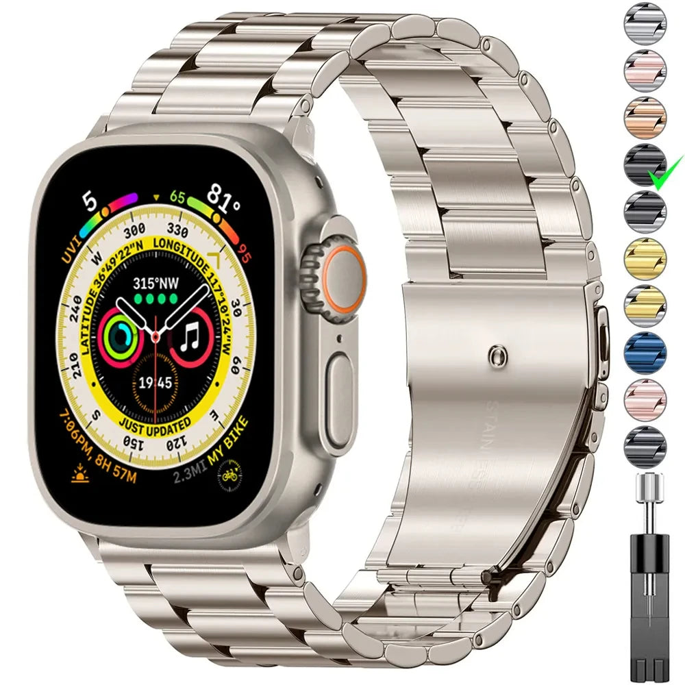 Metallband für Apple Watch 49mm, 45mm, 44mm, 42mm, 41mm, 40mm | Premium Edelstahl Armband für iWatch 10/9/8/7/6/5/4/3/2/1 & Ultra 2/1, SE: 2024, 2023, 2022, 2021, 2020, 2019, 2018, 2017, 2016 | Top-Qualität Gürtel