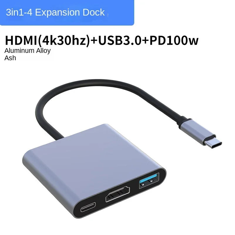 3-in-1 USB-C Hub: Typ-C zu HDMI Splitter, Hochwertige USB 3.0 Dockingstation für MacBook Air/Pro/M3/M2/M1: 16,14,13-inch | 2024/2023/2022/2020 Series - USB-C zu HDMI Hub