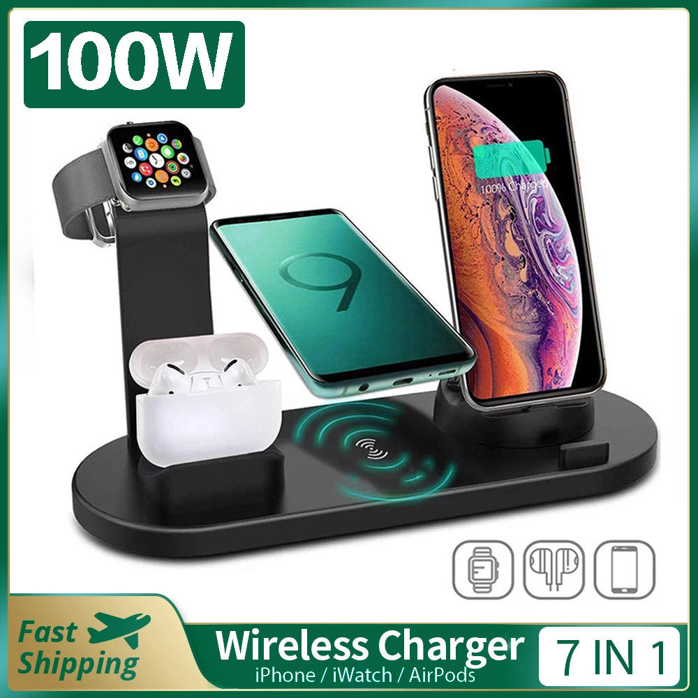 7 in 1 Kabellose Schnell Ladestation 30W, MagSafe Ladegerät Dockingstation & Ladeständer | Fast Wireless Charging Station Smartphones, Apple iPhone, Samsung, iOS & Android, AirPods, Watch