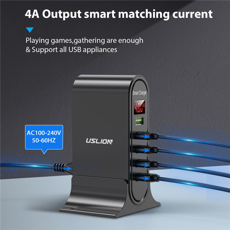 140W GaN Schnellladegerät: Premium Desktop-Ladestation | 5 USB-Anschlüsse Charging Station Dockingstation ASOMETECH | Laptop, MacBook, Smartphones, Apple iPhone, Samsung, iOS & Android