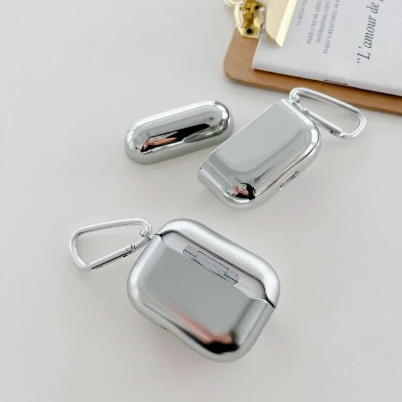 Premium Galvanisierte Hülle für Apple AirPods4/3/2/1 and Pro Series 2024/2022/2021/2019/2016 | MagSafe Case Schutzhülle – Silber-Metall Cover mit Schlüsselanhänger für AirPods