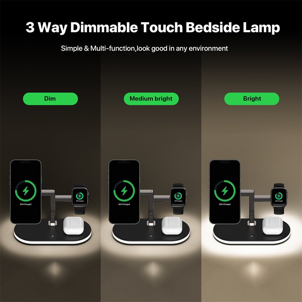 Premium 3-in-1 LED Schnellladestation | Multifunktional Kabelloses Ladegerät Fast Wireless Charging Station Dockingstation für Smartphones, Apple iPhone, Samsung, iOS & Android | Phone/Tablet Ständer & Halter