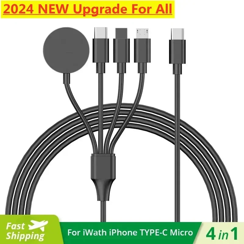 4-in-2 Premium USB-Lade-Datenkabel für Smartphones, Apple iPhone, Samsung, iOS & Android | iWatch Typ-C Schnell-Ladekabel von hoher Qualität