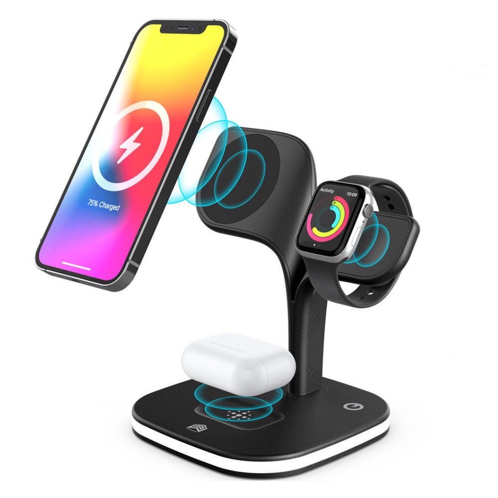 Premium 3-in-1 LED Schnellladestation | Multifunktional Kabelloses Ladegerät Fast Wireless Charging Station Dockingstation für Smartphones, Apple iPhone, Samsung, iOS & Android | Phone/Tablet Ständer & Halter