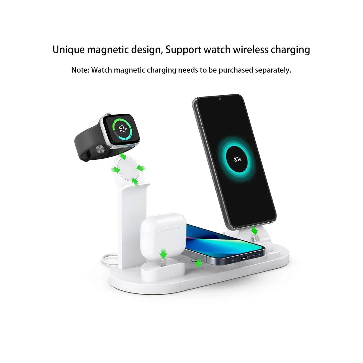 7 in 1 Kabellose Schnell Ladestation 30W, MagSafe Ladegerät Dockingstation & Ladeständer | Fast Wireless Charging Station Smartphones, Apple iPhone, Samsung, iOS & Android, AirPods, Watch