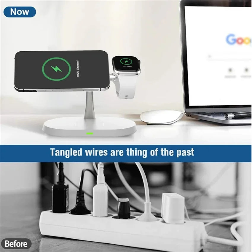 3-in-1 Premium Ladestation: Kabelloses Ladegerät für Watch Serie 9/8/7 & AirPods | Wireless Fast Charging Station Dockingstation für Smartphones, Apple iPhone, Samsung, iOS & Android